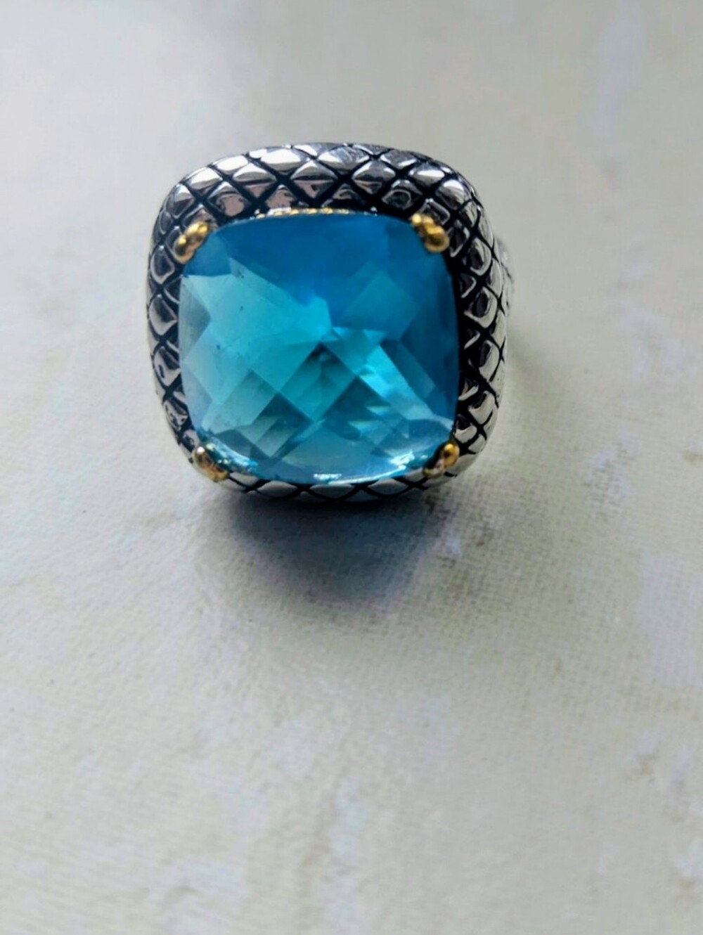 Vintage Turquoise-Blue Crystal Statement Ring
